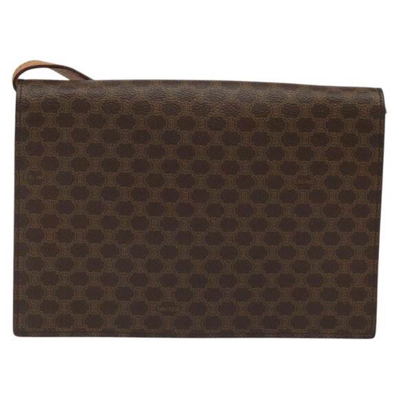 CELINE Macadam Canvas Shoulder Bag PVC Leather Brown Gold Auth BD908 - Picture 3 of 16